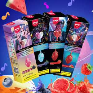 AMOS Musik Lollipop Süßigkeiten ohne Zucker Erdbeer Blaubeer Wassermelone Blackberry vegan zähnefreundlich mit Audio-Erfahrung 12g